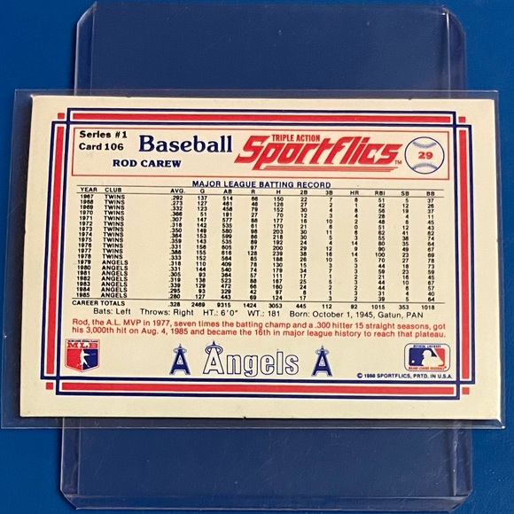 Rod Carew #106 1986 Sportflics Baseball Trading Card - Picture 2 of 2